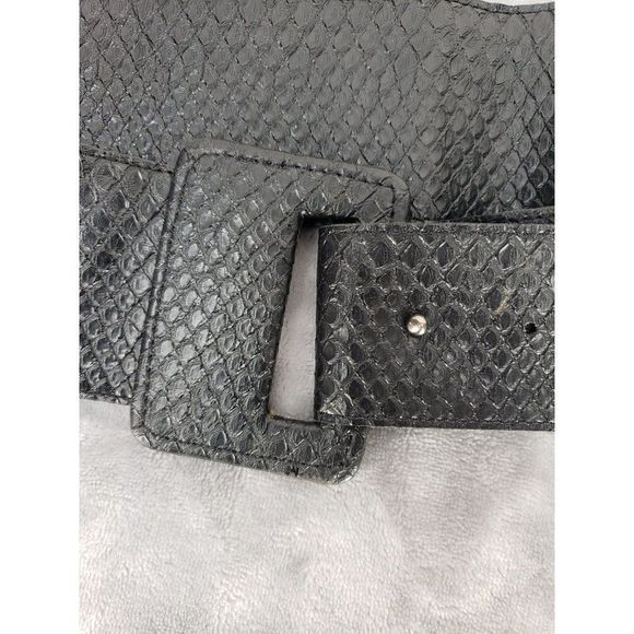 Vintage 80s Style Wide Black Waist  Hook Loop Belt - Picture 13 of 16